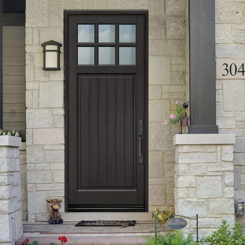 باب خشب فولاذي خارجي أسود مع نافذة معلقة