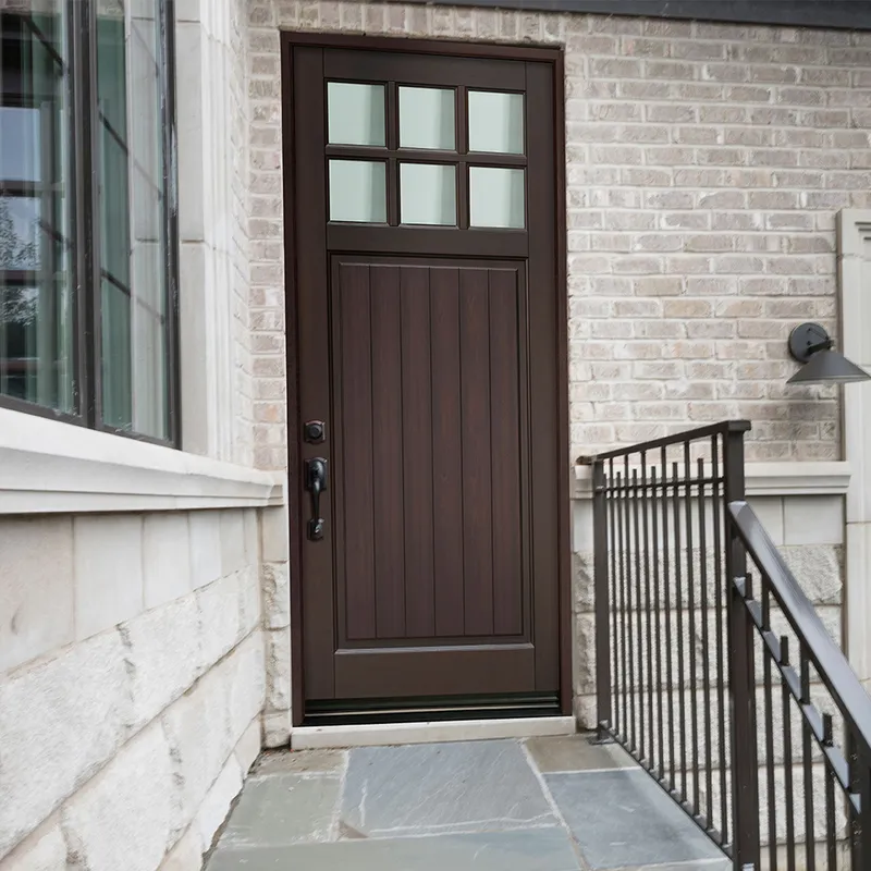 باب خشب فولاذي خارجي أسود مع نافذة معلقة