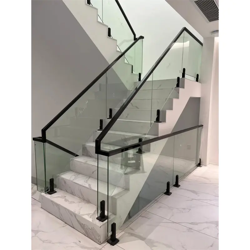 Modern outdoor frameless stairs handrail balcony glass railing