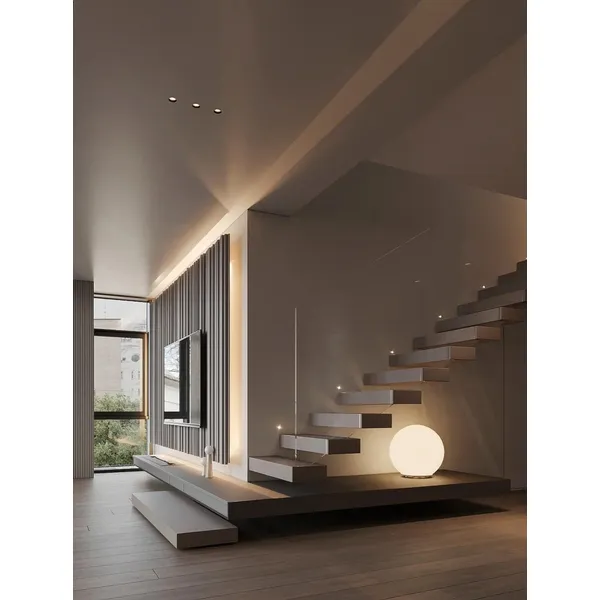 سلالم عائمة حديثة مع درابزين زجاجي