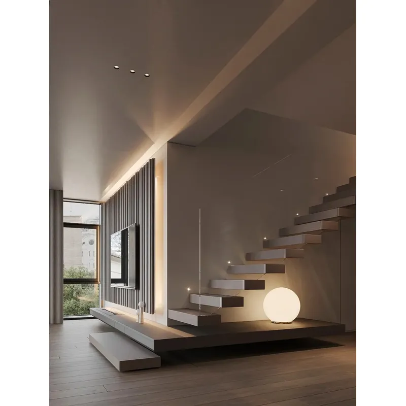 سلالم عائمة حديثة مع درابزين زجاجي