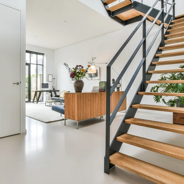 Wood Staircase U Shaped Stairs with Led Light