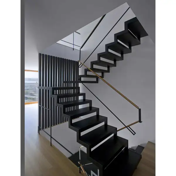 Wooden stairs Mono stringer staircase wood stairs with glass