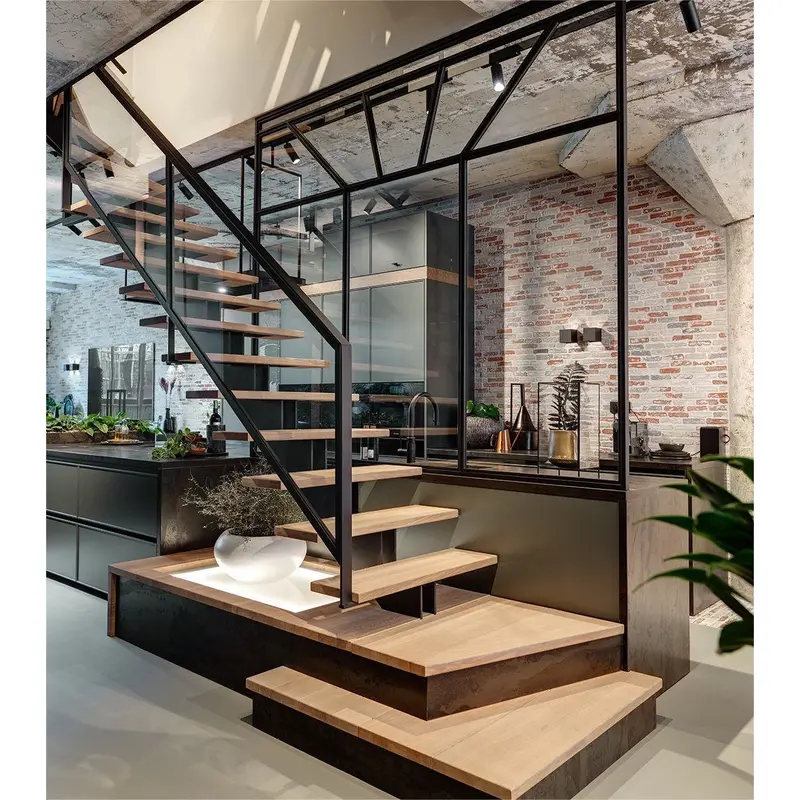 Modern Customized Mono Stringer Straight Staircase for Glass Railing