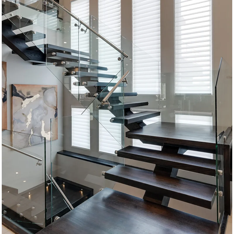 Prefabricated modern luxury metal mono stringer straight staircase