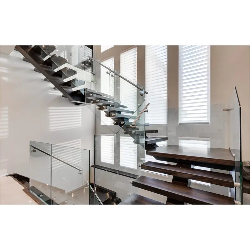 Prefabricated modern luxury metal mono stringer straight staircase