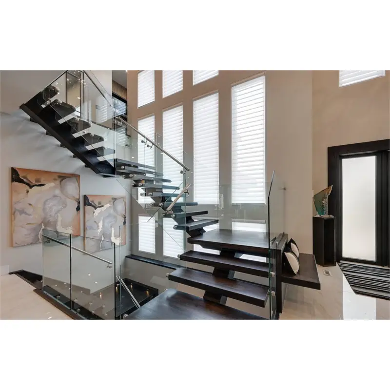 Prefabricated modern luxury metal mono stringer straight staircase