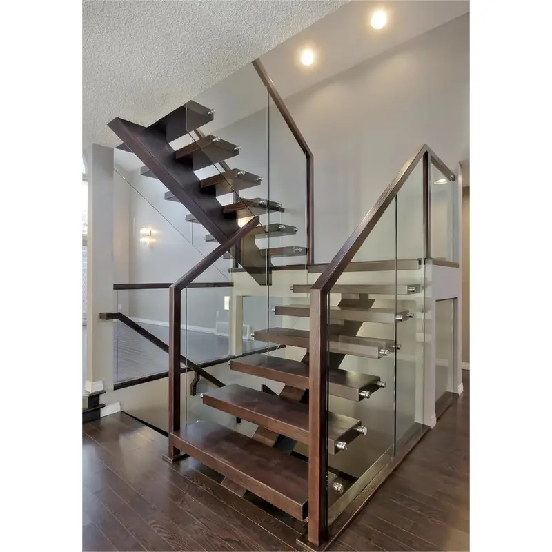 سلالم معدنية خشبية أمريكية مع درابزين زجاجي