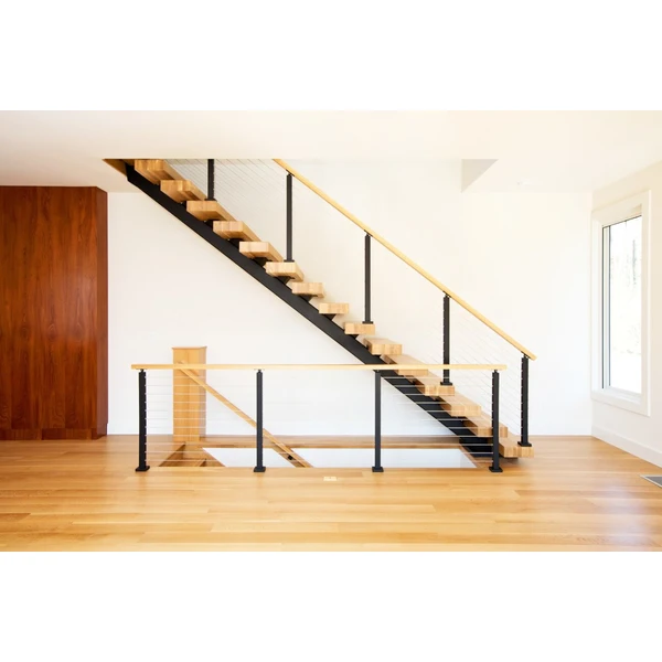 Diseño de escaleras de madera de vidrio en forma de U para interiores, escalera monolarguero