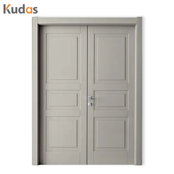 باب غرفة نوم مزدوج خشبي داخلي بتصميم بسيط وحديث