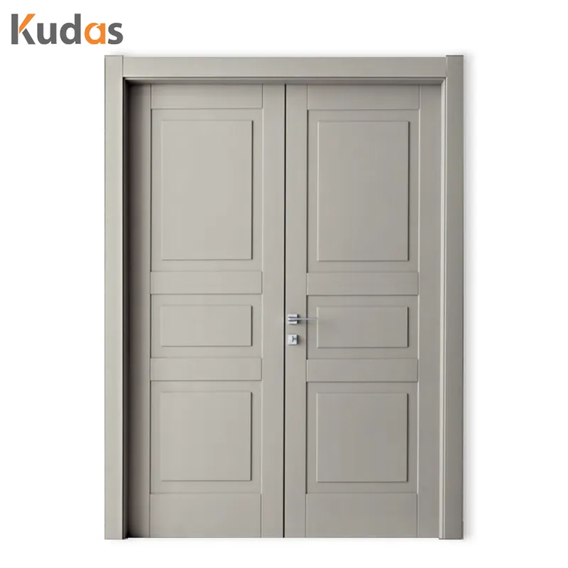 باب غرفة نوم مزدوج خشبي داخلي بتصميم بسيط وحديث