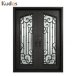 Metal Steel Wrought Iron Double Front Iron Door with Glass Screens