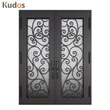 Metal Steel Wrought Iron Double Front Iron Door with Glass Screens