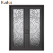 Metal Steel Wrought Iron Double Front Iron Door with Glass Screens