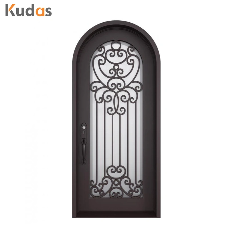Metal Steel Wrought Iron Double Front Iron Door with Glass Screens