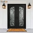 Metal Steel Wrought Iron Double Front Iron Door with Glass Screens