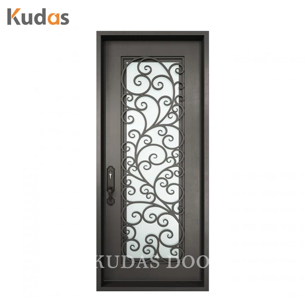 Metal Impact Double Glass Exterior Wrought Iron Front Door