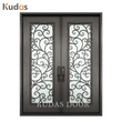 Metal Impact Double Glass Exterior Wrought Iron Front Door