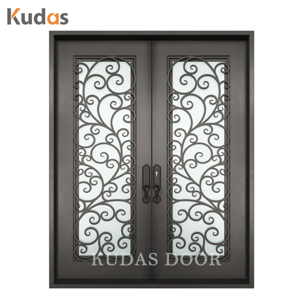 Metal Impact Double Glass Exterior Wrought Iron Front Door