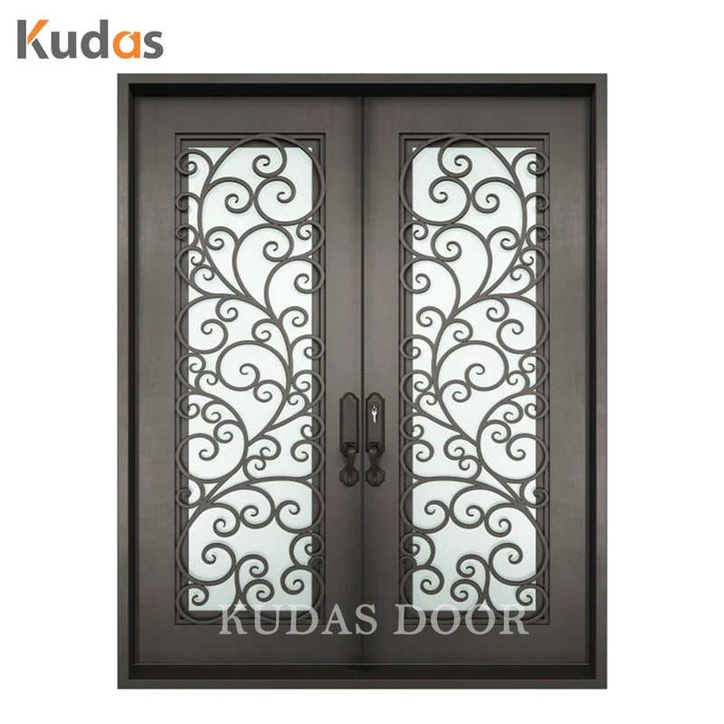 Metal Impact Double Glass Exterior Wrought Iron Front Door