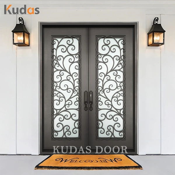 Kudas Exterior House Entry Wrought Iron Security Steel Door for Home