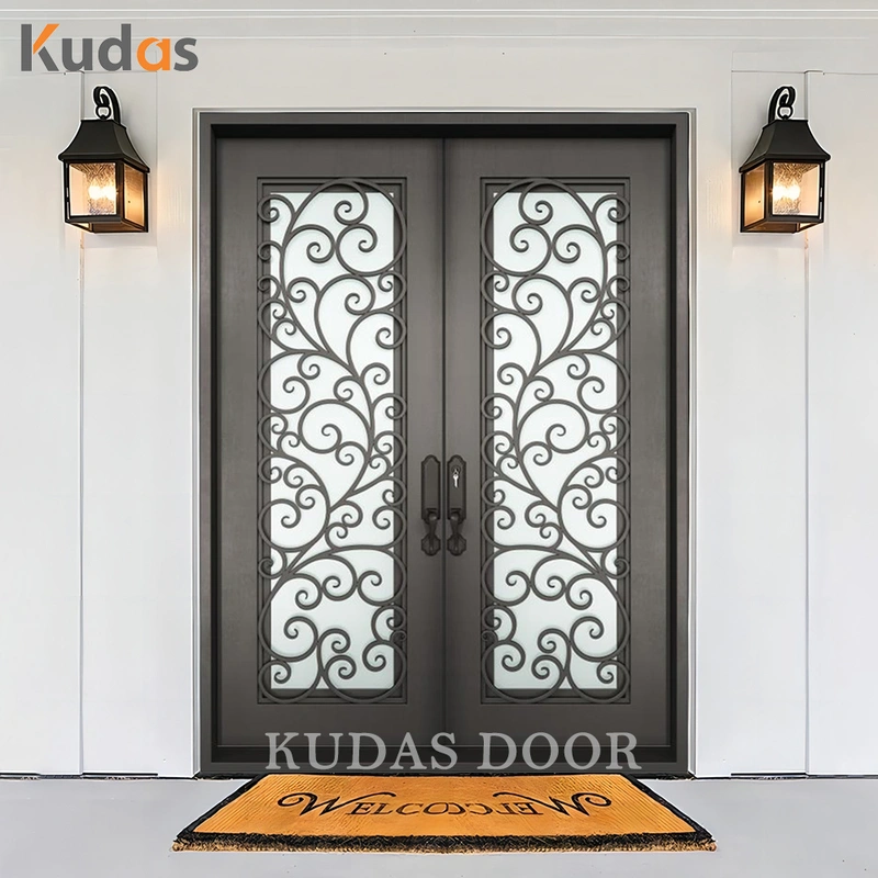 Kudas Exterior House Entry Wrought Iron Security Steel Door for Home