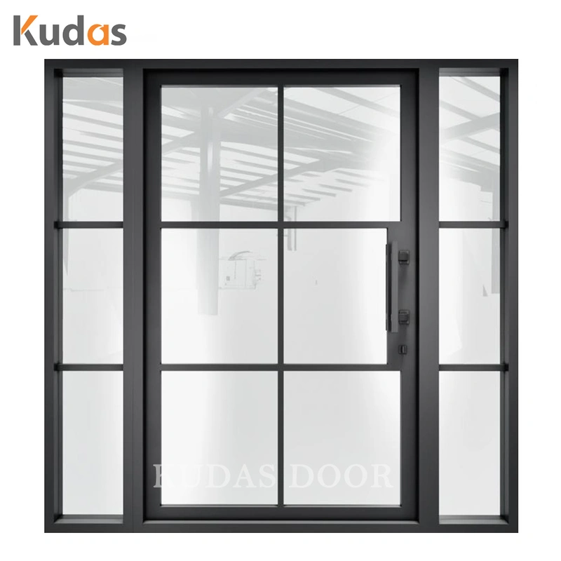 Home Entry Security Iron Steel Glass Double Doors Wrought Iron Door