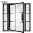 Home Entry Security Iron Steel Glass Double Doors Wrought Iron Door