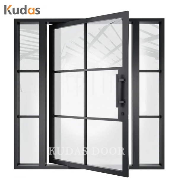 Home Entry Security Iron Steel Glass Double Doors Wrought Iron Door