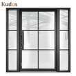 Home Entry Security Iron Steel Glass Double Doors Wrought Iron Door