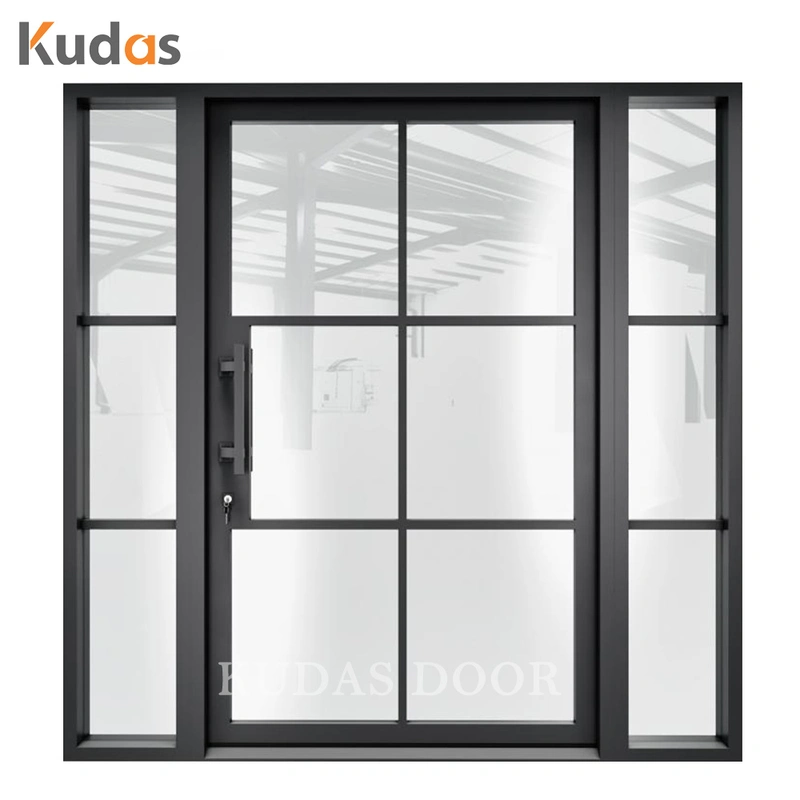 Home Entry Security Iron Steel Glass Double Doors Wrought Iron Door