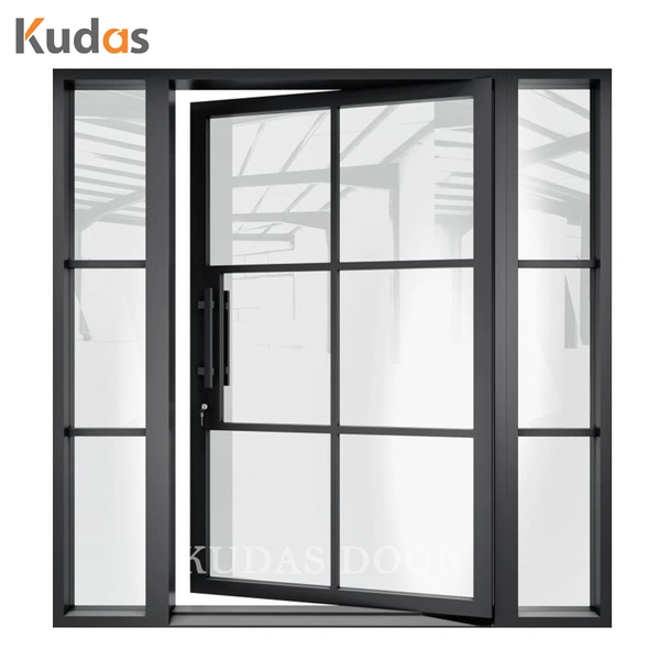 Home Entry Security Iron Steel Glass Double Doors Wrought Iron Door