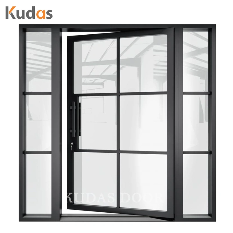 Home Entry Security Iron Steel Glass Double Doors Wrought Iron Door
