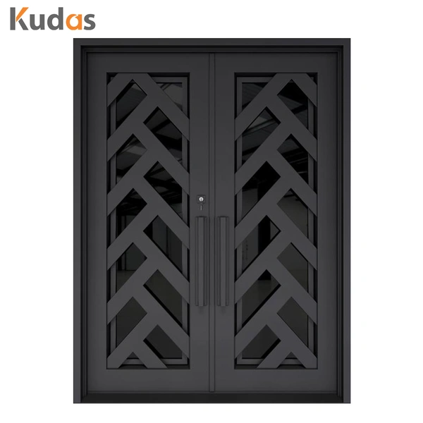 Exterior Metal Double Door Wrought Iron Security Front Entry Doors
