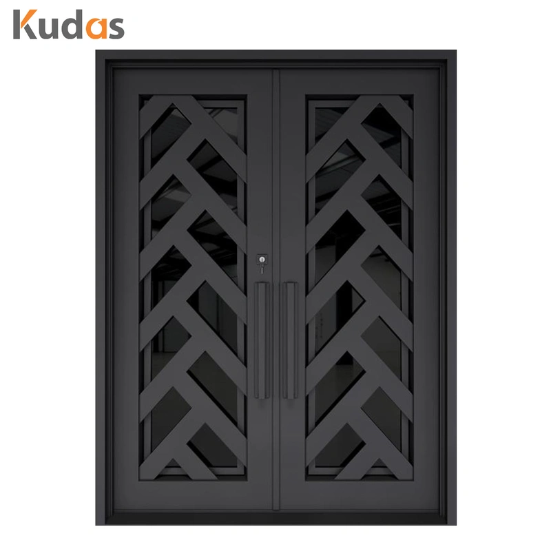 Exterior Metal Double Door Wrought Iron Security Front Entry Doors