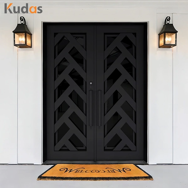 Exterior Metal Double Door Wrought Iron Security Front Entry Doors