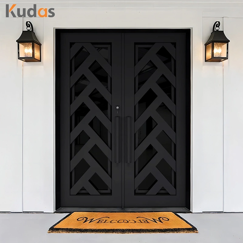 Exterior Metal Double Door Wrought Iron Security Front Entry Doors