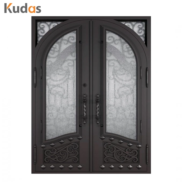 Customized Design Luxury Residential Steel Glass Wrought Iron Doors
