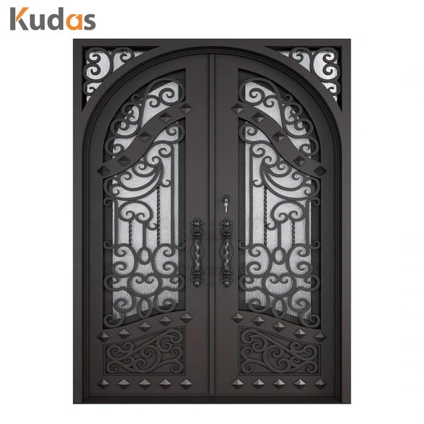 Customized Design Luxury Residential Steel Glass Wrought Iron Doors