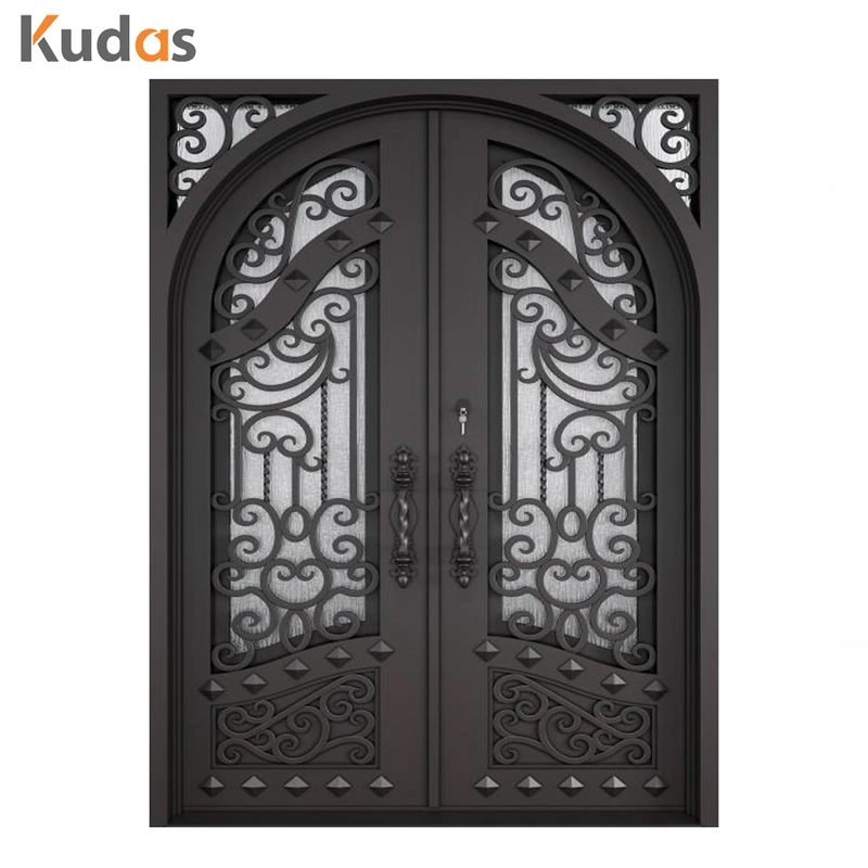 Customized Design Luxury Residential Steel Glass Wrought Iron Doors