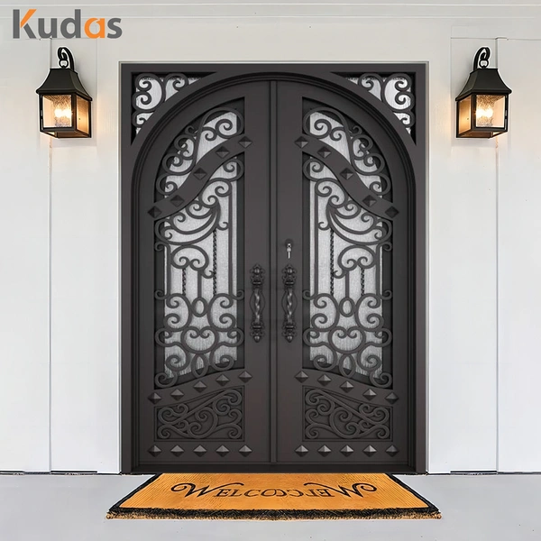 Customized Design Luxury Residential Steel Glass Wrought Iron Doors