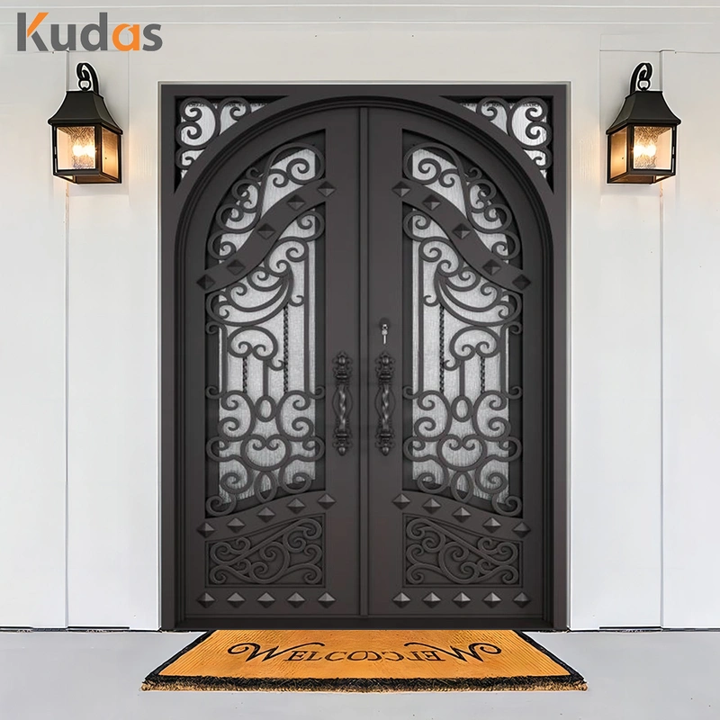 Customized Design Luxury Residential Steel Glass Wrought Iron Doors
