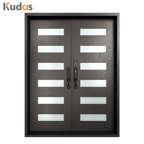 Kudas Home Entry Security Steel Glass Double Metal Wrought Iron Door
