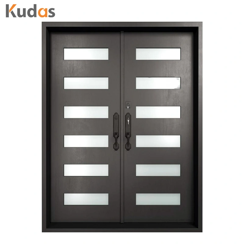 Kudas Home Entry Security Steel Glass Double Metal Wrought Iron Door