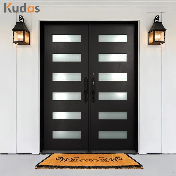 Kudas Home Entry Security Steel Glass Double Metal Wrought Iron Door