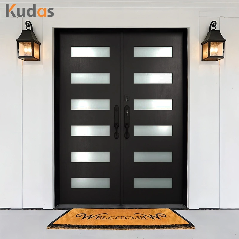 Kudas Home Entry Security Steel Glass Double Metal Wrought Iron Door