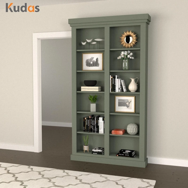 Internal Hidden Bookcase Solid Wood Double Sliding Bookshelf Door
