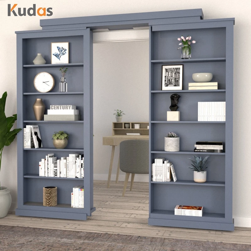 Double sliding door hidden bookcase doors DIY sliding bookshelf door