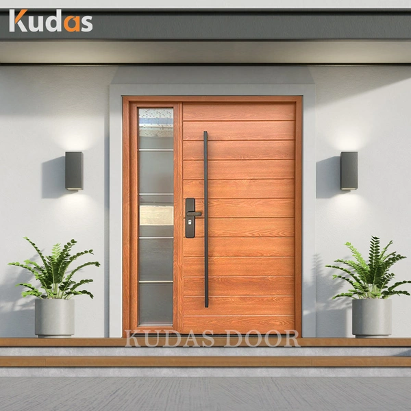 Kudas Residential Custom Modern 3D Carving Solid Wooden Exterior Villa Front Entry Door