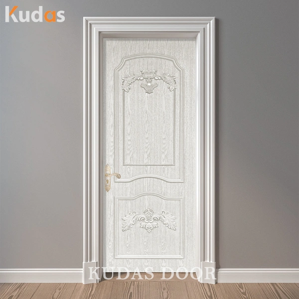 Modern design white color teak wood main interior solid wooden door